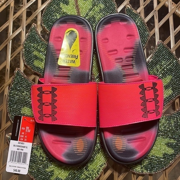 Brand New Under Armour Water Friendly Mercenary Slides Large Strap Pink Sandals - Picture 3 of 10